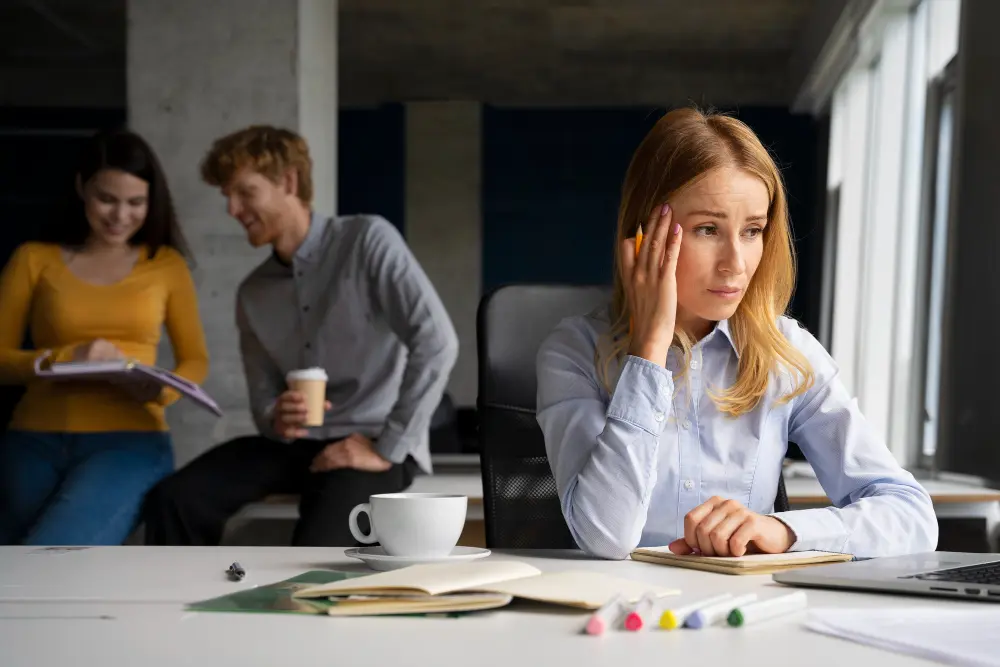 femme au travail qui a des problèmes psychiques